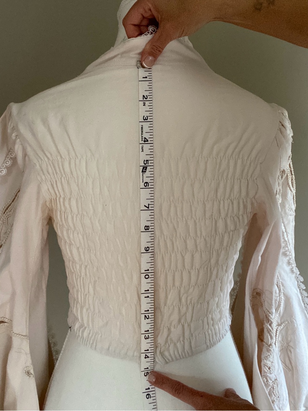 Embroidered Ivory Lace Tie-Neck Blouse - Picture 14 of 15